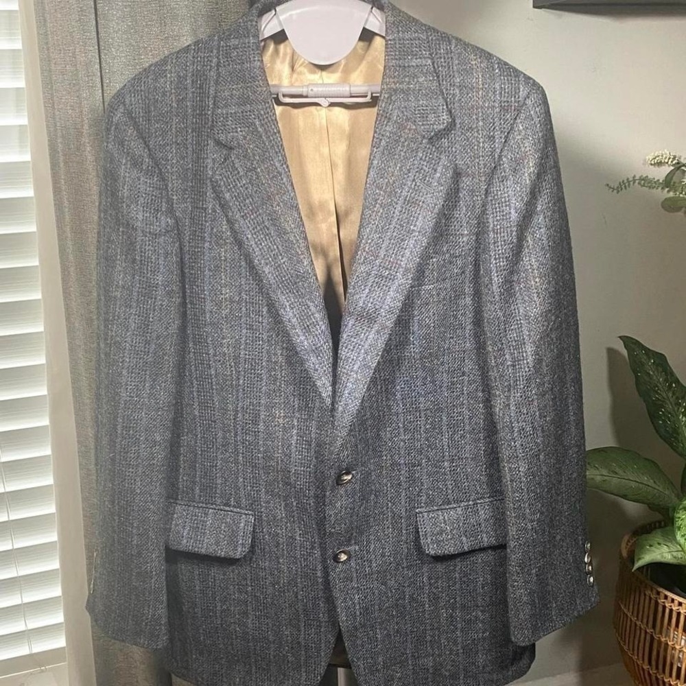 Vintage‎ Bill Blass Wool Sport Coat Mens 44R Gray USA Made Classic Blazer Jacket